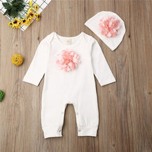 Carregar imagem no visualizador da galeria, Newborn Clothes Baby Girls Long Sleeve Baby Rompers Pink Floral Jumpsuit Baby Bodysuit Toddler Hat Baby Girls Sets Clothing 2019
