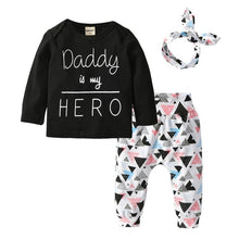 Carregar imagem no visualizador da galeria, Newborn Baby Boys Girls Clothes Daddy/Mummy Letter 3Pcs Outfits Set Long Sleeve T-shirt+Pants Infant Toddler Clothing Suit
