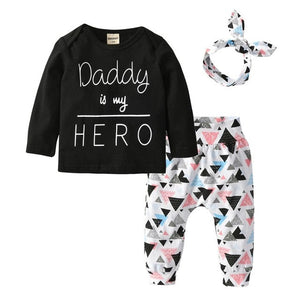 Newborn Baby Boys Girls Clothes Daddy/Mummy Letter 3Pcs Outfits Set Long Sleeve T-shirt+Pants Infant Toddler Clothing Suit