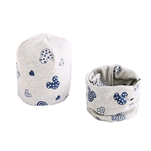 New Fashion Baby Cap Set Cartoon Owl Stars Baby Head Cover Spring Warm Neck Collar Kids Beanies Sets Cotton Children Hats Scarf