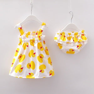 NEW Newborn Baby Girls Clothes Sleeveless Dress+Briefs 2PCS Outfits Set Striped Printed Cute Clothing Sets Summer Sunsuit 0-24M