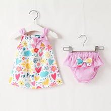 Carregar imagem no visualizador da galeria, NEW Newborn Baby Girls Clothes Sleeveless Dress+Briefs 2PCS Outfits Set Striped Printed Cute Clothing Sets Summer Sunsuit 0-24M
