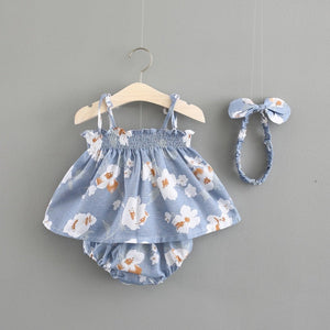 NEW Newborn Baby Girls Clothes Sleeveless Dress+Briefs 2PCS Outfits Set Striped Printed Cute Clothing Sets Summer Sunsuit 0-24M