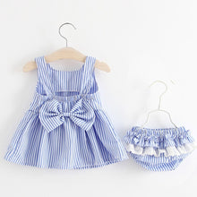 Carregar imagem no visualizador da galeria, NEW Newborn Baby Girls Clothes Sleeveless Dress+Briefs 2PCS Outfits Set Striped Printed Cute Clothing Sets Summer Sunsuit 0-24M
