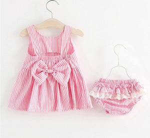 NEW Newborn Baby Girls Clothes Sleeveless Dress+Briefs 2PCS Outfits Set Striped Printed Cute Clothing Sets Summer Sunsuit 0-24M