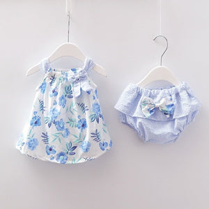 NEW Newborn Baby Girls Clothes Sleeveless Dress+Briefs 2PCS Outfits Set Striped Printed Cute Clothing Sets Summer Sunsuit 0-24M