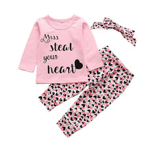 Carregar imagem no visualizador da galeria, Newborn Baby Girl Clothes Set Fashion Leopard Pants Pink Letter Print Tops Headband 3Pcs Autumn Toddler Infant Clothing Outfits
