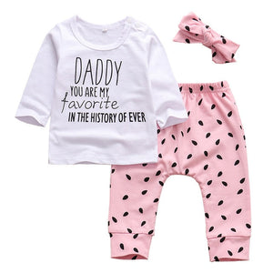 Newborn Baby Girl Clothes Set Fashion Leopard Pants Pink Letter Print Tops Headband 3Pcs Autumn Toddler Infant Clothing Outfits