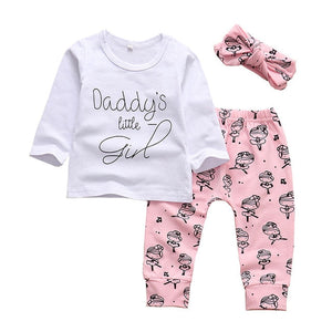 Newborn Baby Girl Clothes Set Fashion Leopard Pants Pink Letter Print Tops Headband 3Pcs Autumn Toddler Infant Clothing Outfits