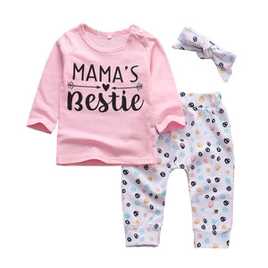 Newborn Baby Girl Clothes Set Fashion Leopard Pants Pink Letter Print Tops Headband 3Pcs Autumn Toddler Infant Clothing Outfits