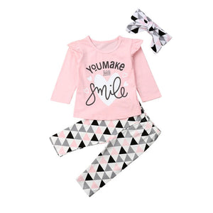 Newborn Baby Girl Clothes Set Fashion Leopard Pants Pink Letter Print Tops Headband 3Pcs Autumn Toddler Infant Clothing Outfits