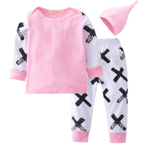 Newborn Baby Girl Clothes Set Fashion Leopard Pants Pink Letter Print Tops Headband 3Pcs Autumn Toddler Infant Clothing Outfits