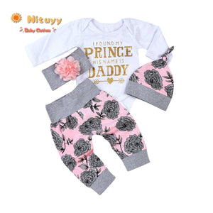 0-18M Baby Girl Floral Clothes Suit Newborn Infant Long Sleeve Romper Pant Headband Hat Outfits Casual Fashion Clothing Sets