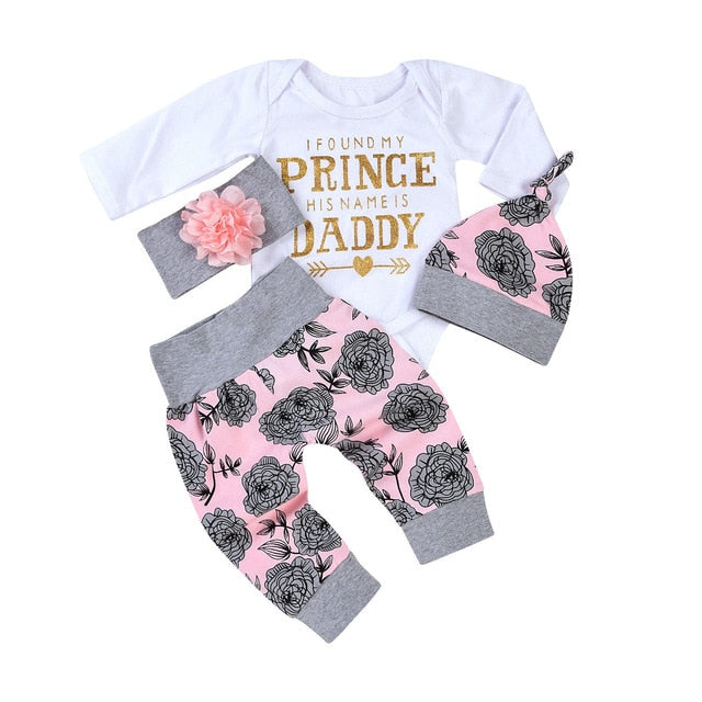 0-18M Baby Girl Floral Clothes Suit Newborn Infant Long Sleeve Romper Pant Headband Hat Outfits Casual Fashion Clothing Sets