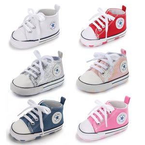 Baby Shoes Boy Girl Star Solid Sneaker Cotton Soft Anti-Slip Sole Newborn Infant First Walkers Toddler Casual Canvas Crib Shoes