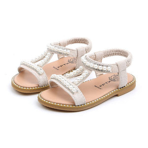 Summer Baby Girls Sandals Toddler Infant Kids Slip On Pearl Crystal Single Princess Roman Shoes For Children Girl