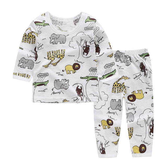 Cute Children's Autumn Pajamas Clothing Set Cartoon Boys & Girls Sleepwear Suits Kids Long Sleeves Top + Pants Baby Home Clothes