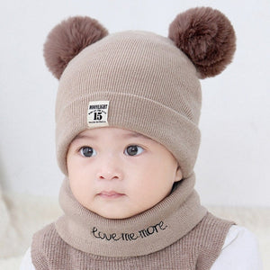 Autumn Winter Children Hats Pom Pom Ball Hat Kids Beanies Cap Girls Boys Warm Wool Hooded Hat Baby Scarves Toddler Caps