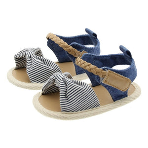 2020 Children Summer Shoes Newborn Infant Baby Girl Soft Crib Shoes Infants Anti-slip Sneaker Striped Bow Prewalker 0-18M