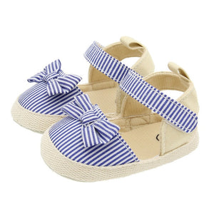 2020 Children Summer Shoes Newborn Infant Baby Girl Soft Crib Shoes Infants Anti-slip Sneaker Striped Bow Prewalker 0-18M