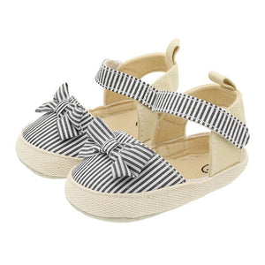 2020 Children Summer Shoes Newborn Infant Baby Girl Soft Crib Shoes Infants Anti-slip Sneaker Striped Bow Prewalker 0-18M