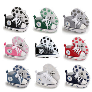 Newborn Boy Girl Shoes First Walkers Infant Baby Shoes White Soft Anti-Slip Sole Unisex Toddler Casual Canvas Crib Shoes