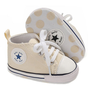 Newborn Boy Girl Shoes First Walkers Infant Baby Shoes White Soft Anti-Slip Sole Unisex Toddler Casual Canvas Crib Shoes