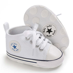 Newborn Boy Girl Shoes First Walkers Infant Baby Shoes White Soft Anti-Slip Sole Unisex Toddler Casual Canvas Crib Shoes