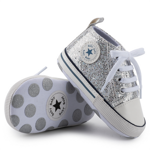 Newborn Boy Girl Shoes First Walkers Infant Baby Shoes White Soft Anti-Slip Sole Unisex Toddler Casual Canvas Crib Shoes