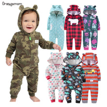 Carregar imagem no visualizador da galeria, Orangemom spring  fleece baby rompers coats for infant clothes hooded with ear lovely camo jumpsuits for baby boys clothing home
