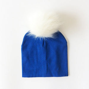 Autumn Winter Boy Girl Faux Raccoon Fur Cotton Kids Caps Baby Beanie Hats With Pompon Children's Accessories