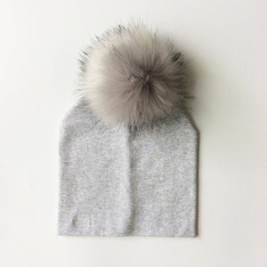 Autumn Winter Boy Girl Faux Raccoon Fur Cotton Kids Caps Baby Beanie Hats With Pompon Children's Accessories