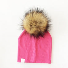 Cargar imagen en el visor de la galería, Autumn Winter Boy Girl Faux Raccoon Fur Cotton Kids Caps Baby Beanie Hats With Pompon Children&#39;s Accessories
