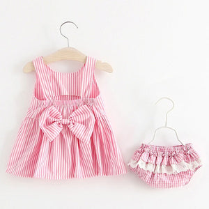 Melario Baby Clothing Sets 2020 Summer Sleeveless Dress Girls Three Piece Sets Short Pants+Dress Set Stripe Patten For Baby 6-24