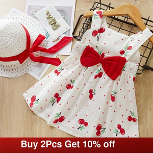 Melario Children's Clothing Baby Girl Clothes Summer Party Clothing for Girls Dress Cherry Dot Princess Dresses Bow Hat Outfits