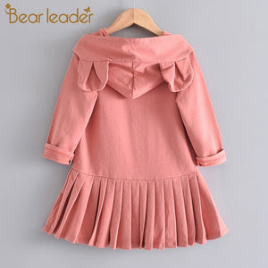 Bear Leader Girls Dress New Brand Baby Girls Blouse Rabbit Ears Hooded Ruched Long Sleeve Children Clothing Dress Girls Clothes