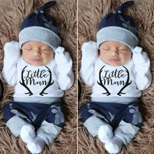 Winter Autumn 3PCS Newborn Baby Boy Clothes 2020 Costume Little Man Romper+Deer Leggings+Hat Warm Outfit Baby Boy Infant Clothes