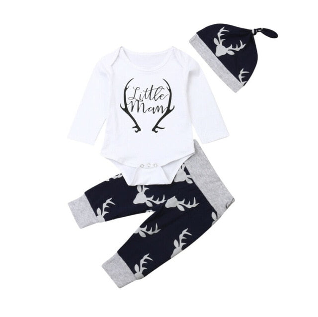 Winter Autumn 3PCS Newborn Baby Boy Clothes 2020 Costume Little Man Romper+Deer Leggings+Hat Warm Outfit Baby Boy Infant Clothes