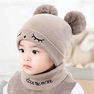 Autumn Winter Children Hats Pom Pom Ball Hat Kids Beanies Cap Girls Boys Warm Wool Hooded Hat Baby Scarves Toddler Caps