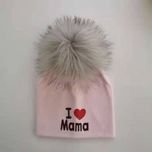 Cargar imagen en el visor de la galería, girl newborn cotton hats baby pom pom photo props i love mama papa children&#39;s kids hat  boy toddler girl cap bonnet infant hats
